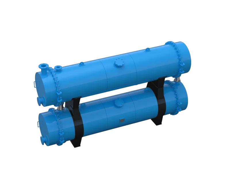 cross-section of water-cooled shell and tube condenser for fat rendering